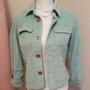 Tulle Anthropology mint green corduroy jean jacket